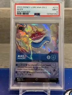 2023 Disney Lorcana EN 2 Rise Of Floodborn Enchanted Alice #213 PSA 9 MINT - Image 1