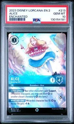 2023 DISNEY LORCANA EN 2 ENCHANTED #213 ALICE GROWING GIRL PSA 10 - Image 1