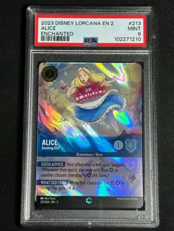 2023 Disney Lorcana Floodborn Enchanted Alice Growing Girl #213 PSA 9 MINT SP - Image 1