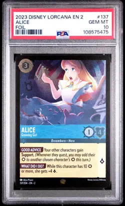 2023 DISNEY LORCANA EN 2-RISE OF THE FLOODBORN FOIL ALICE - GROWING GIRL PSA 10 - Image 1