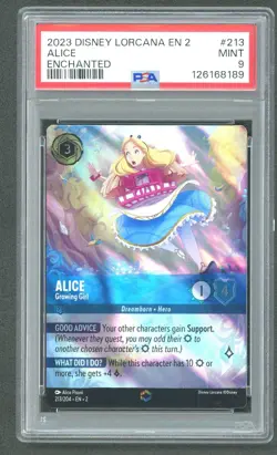 2023 Disney Lorcana EN 2 Rise Of Floodborn Enchanted Alice #213 PSA 9 MINT - Image 1