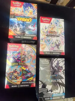 Pokemon Lot 4 Booster Bundle Mega Evolution Prismatic Surging Sparks Black Bolt - Image 1