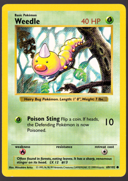 Weedle 69/102 Shadowless Base Set Pokemon Card 1999 LP - Image 1