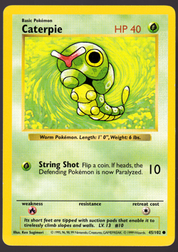 Caterpie 45/102 Shadowless Base Set Pokemon Card 1999 NM - Image 1