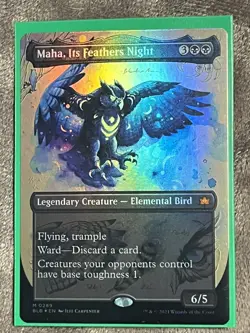 x1 Maha, Its Feathers Night BLB MTG 289 FOIL BORDERLESS MYTHIC M/NM 1x - Image 1