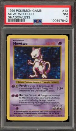 Pokemon Mewtwo Base Set Shadowless Holo Rare #10 PSA 7 - Image 1