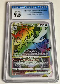 CGC 9.5 Gem Mint Pokemon Hisuian Samurott VSTAR 197/189 Rainbow Holo 2022 Graded - Image 1