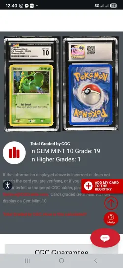 POP 19!! 2005 Pokemon EX Emerald Treecko 70/106 Reverse Holofoil CGC 10 Gem Mint - Image 3