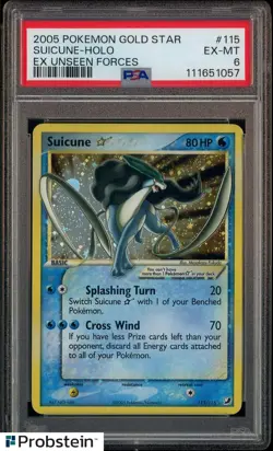2005 Pokemon Unseen Forces Ultra Rare #115/115 Suicune Gold Star PSA 6 - Image 1