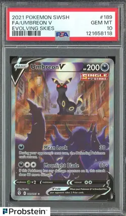 2021 Pokemon TCG SWSH Evolving Skies #189 FA Umbreon V PSA 10 GEM MINT - Image 1