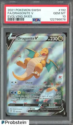 2021 Pokemon SWSH Evolving Skies #192 Dragonite V FA PSA 10 GEM MINT - Image 1