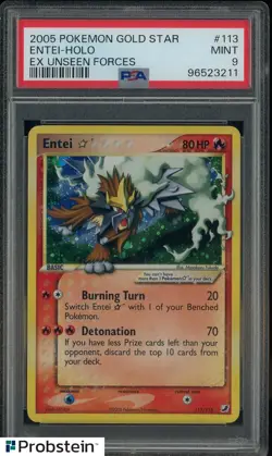 PSA 9 ENTEI GOLD STAR HOLO EX UNSEEN FORCES 2005 POKEMON #113 MINT - Image 1