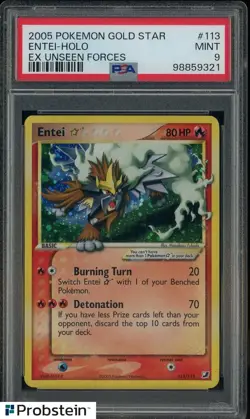 PSA 9 ENTEI GOLD STAR HOLO EX UNSEEN FORCES 2005 POKEMON #113 MINT - Image 1
