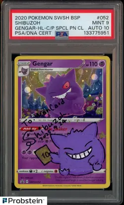 2020 Pokemon SWSH Black Star Promo #052 Gengar Holo PSA 9 AUTO 10 Shibuzoh - Image 1