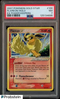 2007 Pokemon Gold Star EX Power Keepers #100 Flareon Holo PSA 7 NM - Image 1