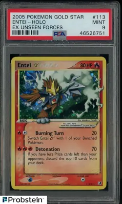 PSA 9 ENTEI GOLD STAR HOLO EX UNSEEN FORCES 2005 POKEMON #113 MINT - Image 1
