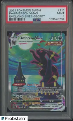 2021 Pokemon SWSH Evolvong Skies #215 Full Art Secret Umbreon VMAX PSA 9 MINT - Image 1