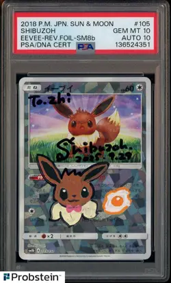 2018 Pokemon Japanese S & M SM8b #105 Eevee Rev Foil PSA 10 AUTO 10 Shibuzoh - Image 1