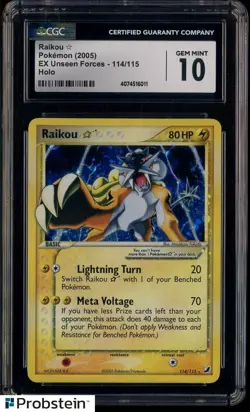 2005 Pokemon EX Unseen Forces #114 Raikou Gold Star Holo CGC 10 GEM MINT - Image 1