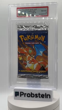 1999 Pokemon Base Set Black Triangle Error Unlimited Charizard Pack Sealed PSA 8 - Image 2