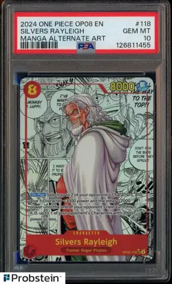 2024 One Piece OP08 EN Manga Alternate Art #118 Silvers Rayleigh PSA 10 GEM MINT - Image 1