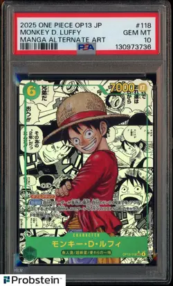 2025 One Piece JPN OP13-Carrying On His Will #118 Monkey D. Luffy PSA 10 - Image 1