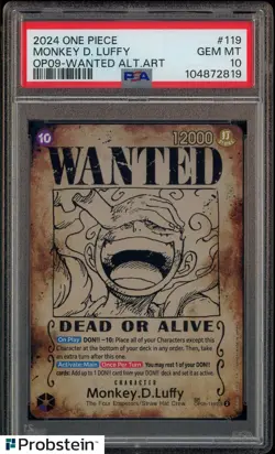 2024 One Piece OP09 En Alternate Art #119 Monkey D. Luffy Wanted Poster PSA 10 - Image 1
