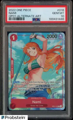2022 One Piece OP01 EN Pre-Errata Alpha Alternate Art #016 Nami PSA 10 GEM MINT - Image 1