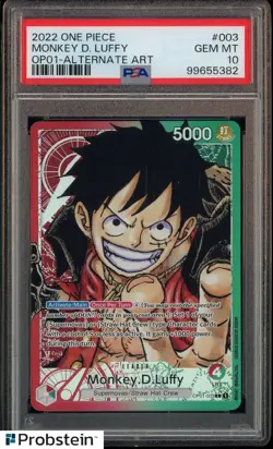 2022 One Piece OP01 Alternate Art #003 Monkey D. Luffy PSA 10 GEM MINT - Image 1