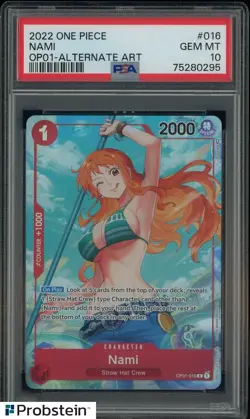 2022 One Piece OP01 EN Pre-Errata Alpha Alternate Art #016 Nami PSA 10 GEM MINT - Image 1