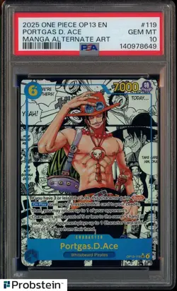 2025 One Piece OP13 EN Manga Alternate Art #119 Portgas D. Ace PSA 10 GEM MINT - Image 1