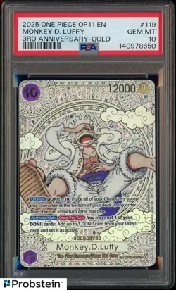 2025 ONE PIECE OP11 MONKEY D. LUFFY 3RD ANNIV. GOLD OP05 119 SEC PSA 10 GEM MINT - Image 1
