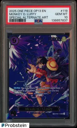2025 One Piece OP13 EN Special Alternate Art #119 Monkey D Luffy PSA 10 GEM MINT - Image 1