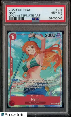 2022 One Piece OP01 EN Pre-Errata Alpha Alternate Art #016 Nami PSA 10 GEM MINT - Image 1