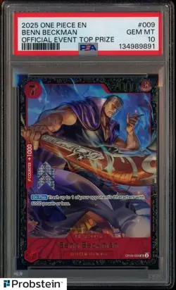 2025 ONE PIECE PROMOS #009 BENN BECKMAN OFFICIAL EVENT TOP PRIZE PSA 10 GEM MINT - Image 1