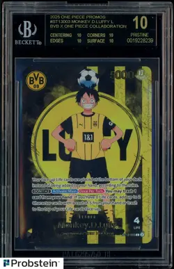 2025 BVB X ONE PIECE MATCH DAY PROMOS #003 MONKEY D. LUFFY BGS 10 BLACK LABEL - Image 1