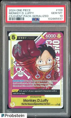 2024 One Piece CS Event Pack Serialized 0907/1000 #109 Monkey D. Luffy PSA 10 - Image 1