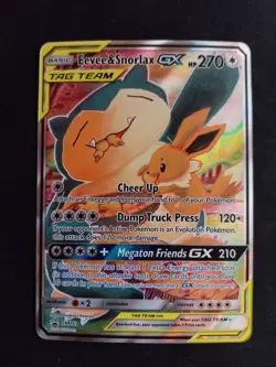 Pokemon Eevee & Snorlax GX Tag Team Promo Card Black Star Full Art #SM169 NM - Image 1