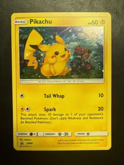 Pokemon Card Pikachu SM86 Cosmo Holo Black Star Promo LP SWIRL - Image 1
