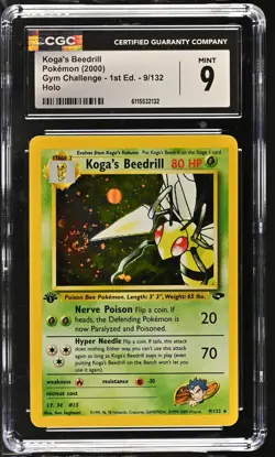 CGC 9 Koga's Beedrill Gym Challenge 1st Edition 9/132 Holo SWIRL Pokemon Card - Image 1