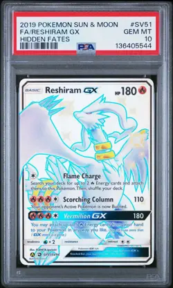 2019 Pokemon Sun & Moon Reshiram #sv51 Hidden Fates GX Shiny Full Art PSA 10 Gem - Image 3