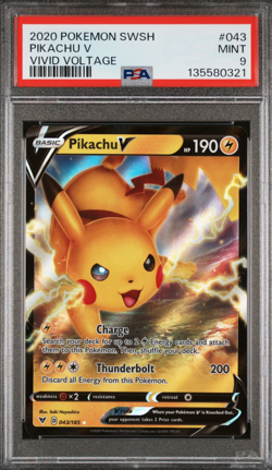 2020 Pokemon Sword & Shield Vivid Voltage #043 Pikachu V PSA 9 Mint - Image 1