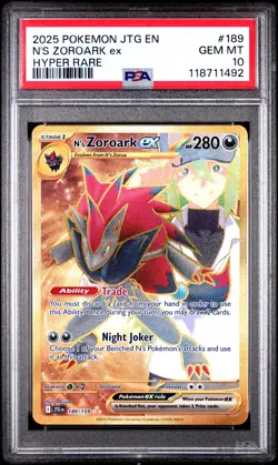 2025 Pokemon JTG EN-Journey Together N'S Zoroark EX Hyper Rare PSA 10 #189 - Image 1