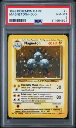 1999 POKEMON BASE SET UNLIMITED #9 MAGNETON-HOLO PSA 8 - Image 1
