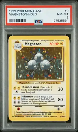 1999 POKEMON BASE SET UNLIMITED #9 MAGNETON-HOLO PSA 8 - Image 1