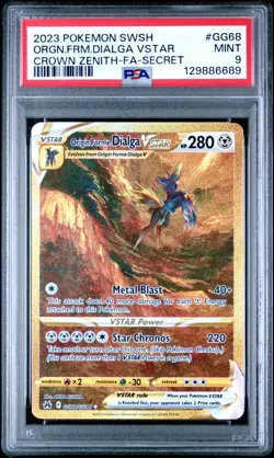 2023 POKEMON SWSH CROWN ZENITH #GG68 ORGIN FORM DIALGA VSTAR SECRET FA PSA 9 - Image 1