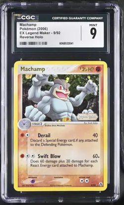 CGC 9 MINT Machamp 2006 EX Legend Maker 9/92 Reverse Holo Stamped Pokemon Card - Image 1