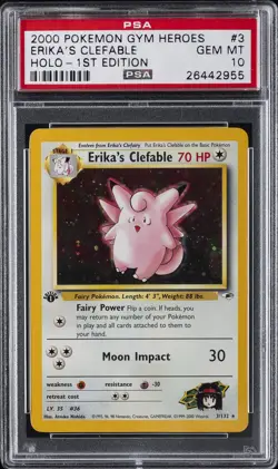 2000 POKEMON GYM HEROES HOLO-1ST ED #3 ERIKA'S CLEFABLE PSA 10 - Image 1