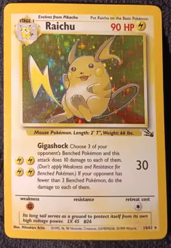 Unlimited Edition Raichu 14/62 Pokemon Card Fossil HOLO - WotC TCG - Image 1