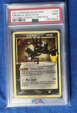 PSA 9 MINT 2021 Pokemon SWSH BSP Greninja Gold Star Celebrations Etb Promo #144 - Image 1